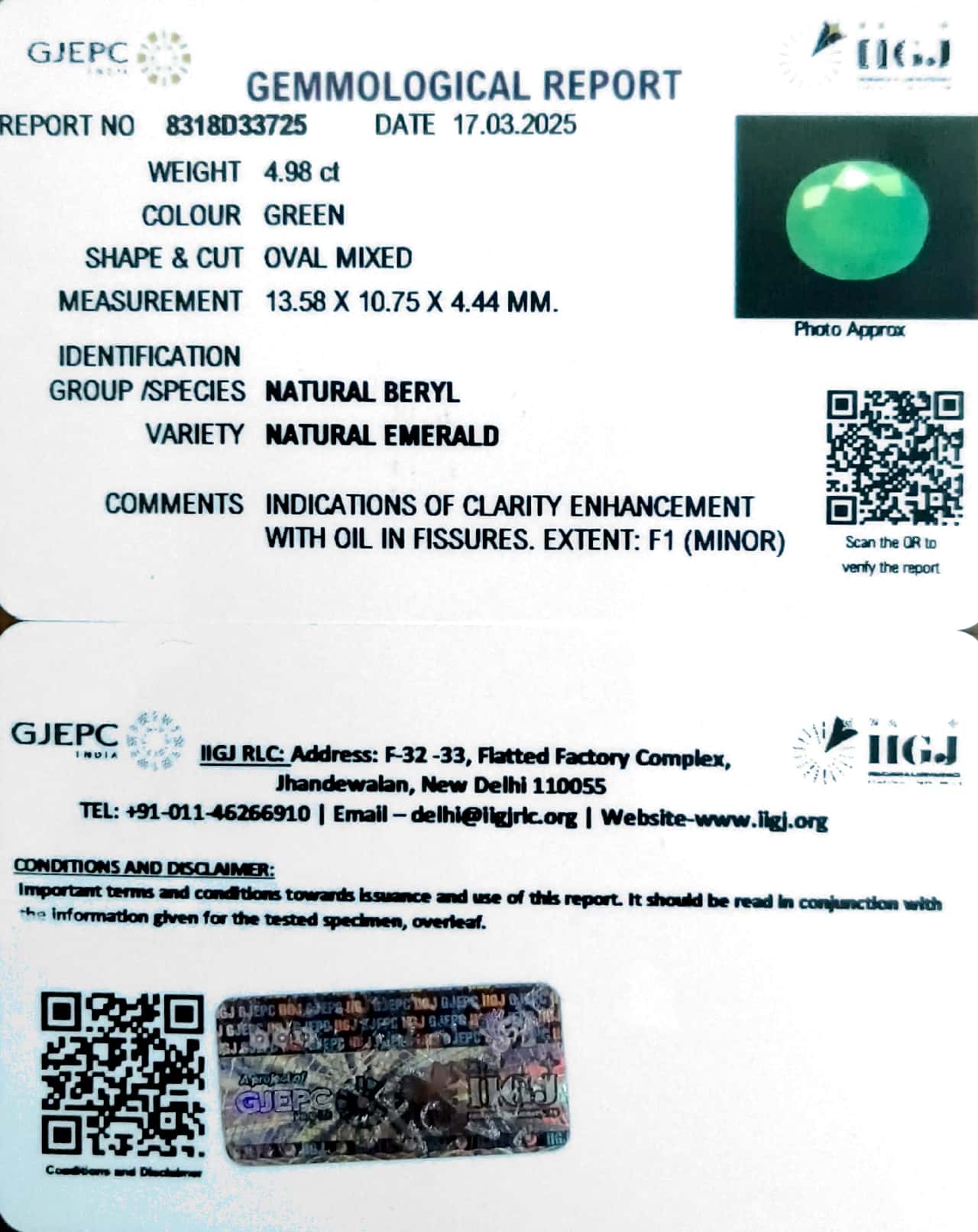 4.98/CT Natural Panna Stone with Govt. Lab Certificate-8318D33725