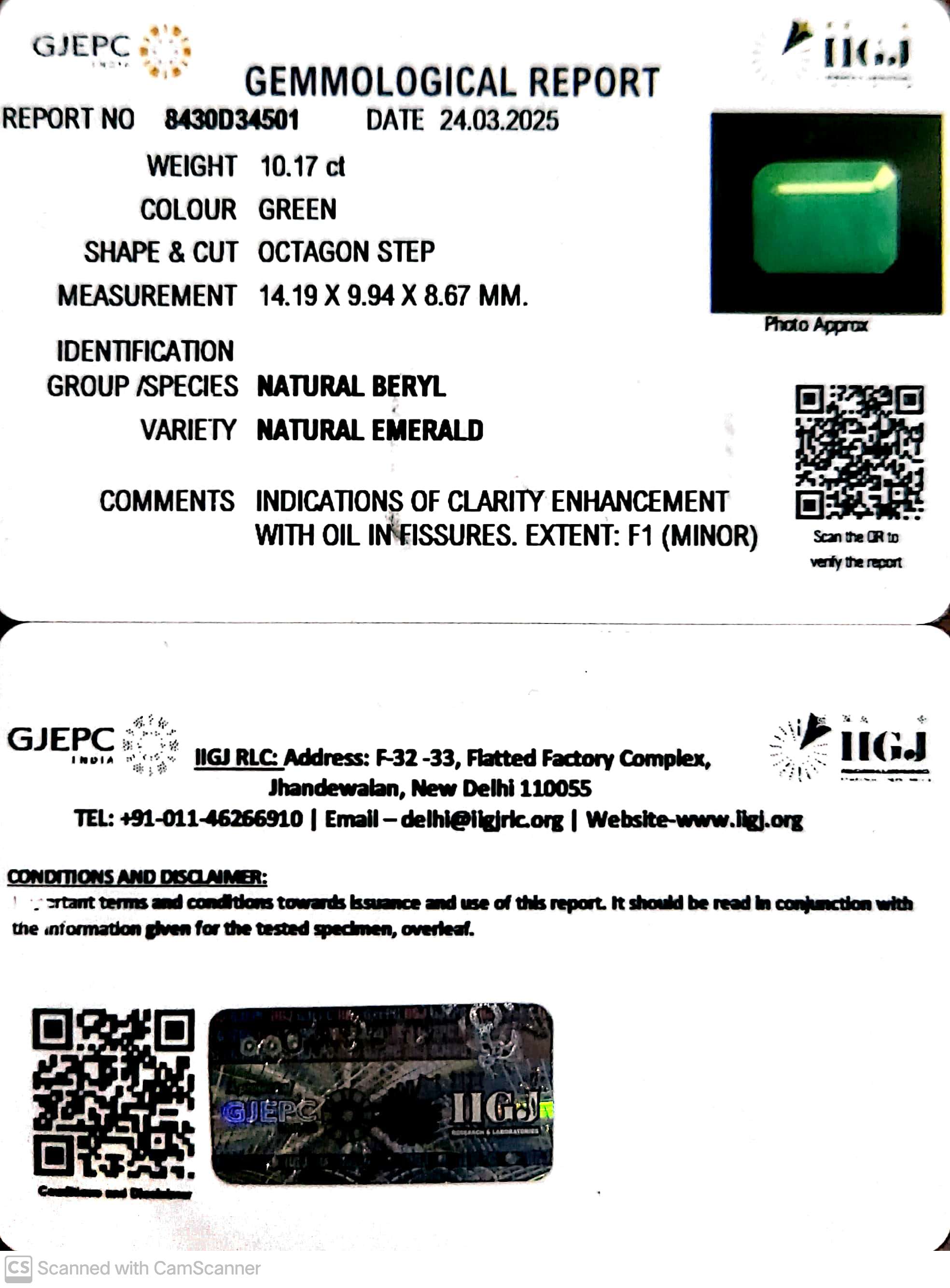 11.29 Ratti Natural Panna Stone with Govt. Lab Certificate - 8430D34501