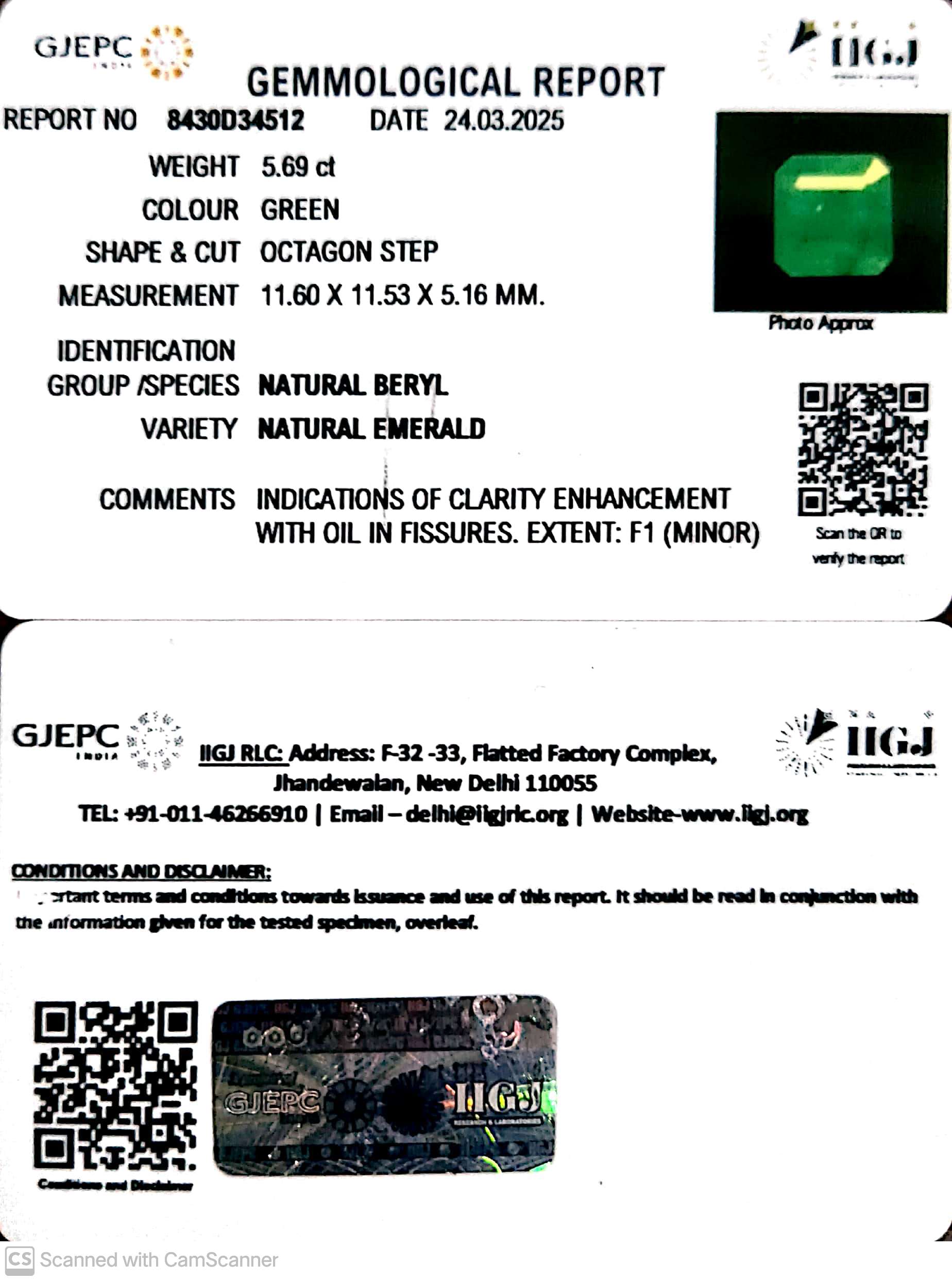 Authentic 5.69/CT Natural Panna Stone – Govt. Certified