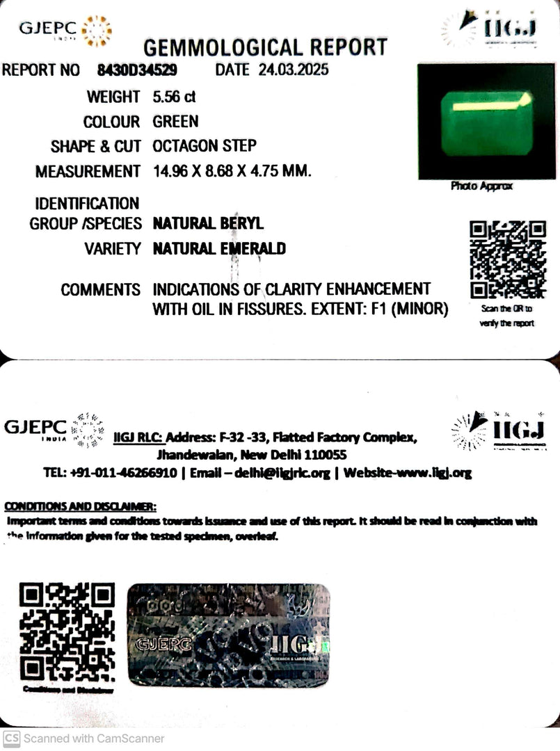 5.56/CT Natural Panna Stone with Govt. Lab Certificate