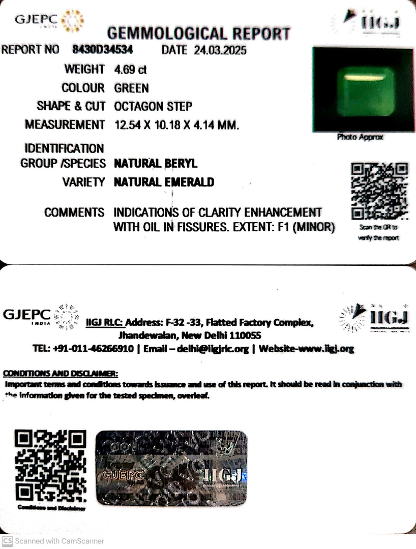 4.69/CT Natural Panna Stone with Govt. Lab Certificate