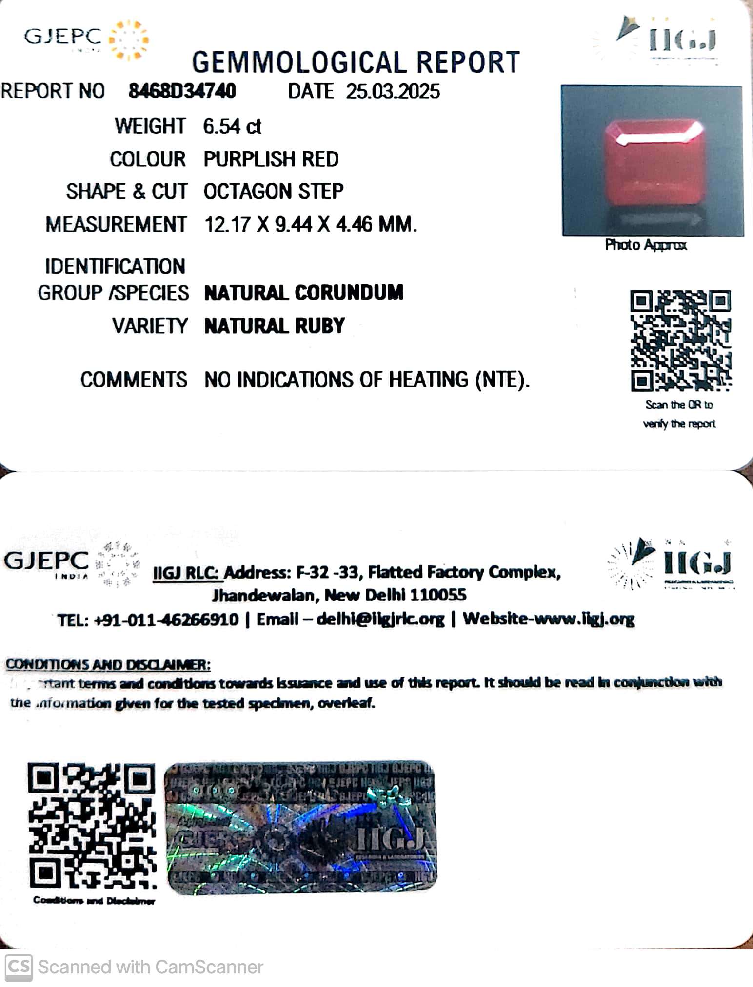6.54/CT Natural Ruby with Govt. Lab Certificate