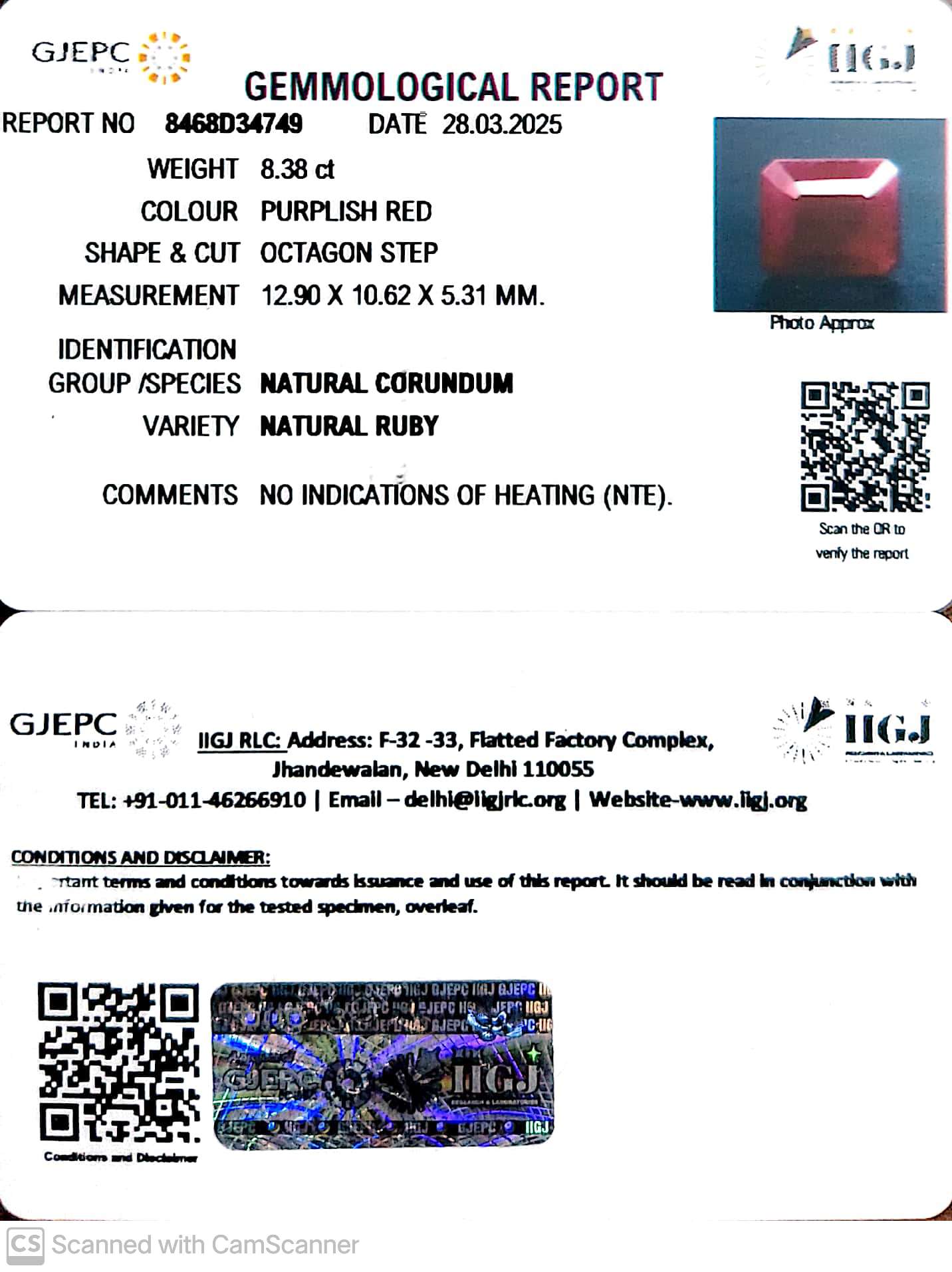 8.38/CT Natural Ruby with Govt. Lab Certificate