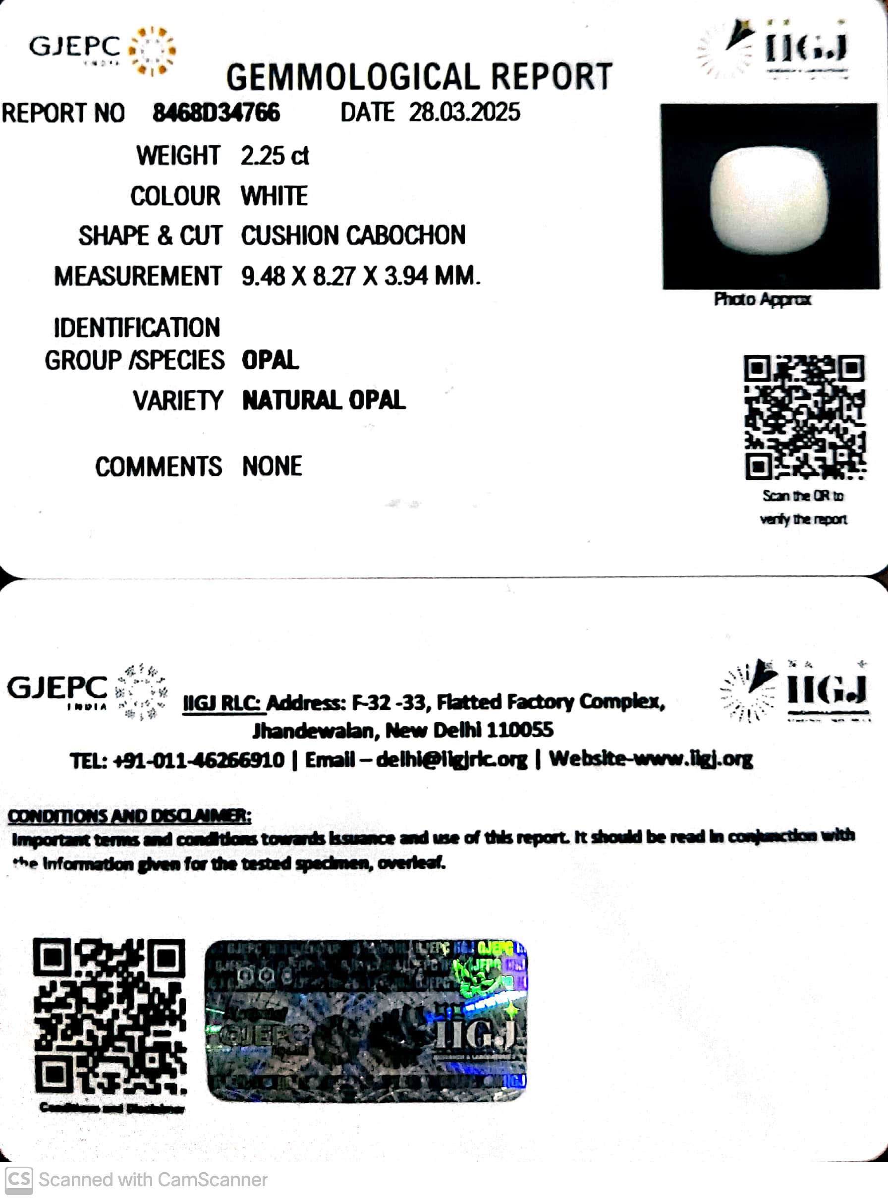 2.25/CT Natural Opal with Govt. Lab Certificate-8468D34766