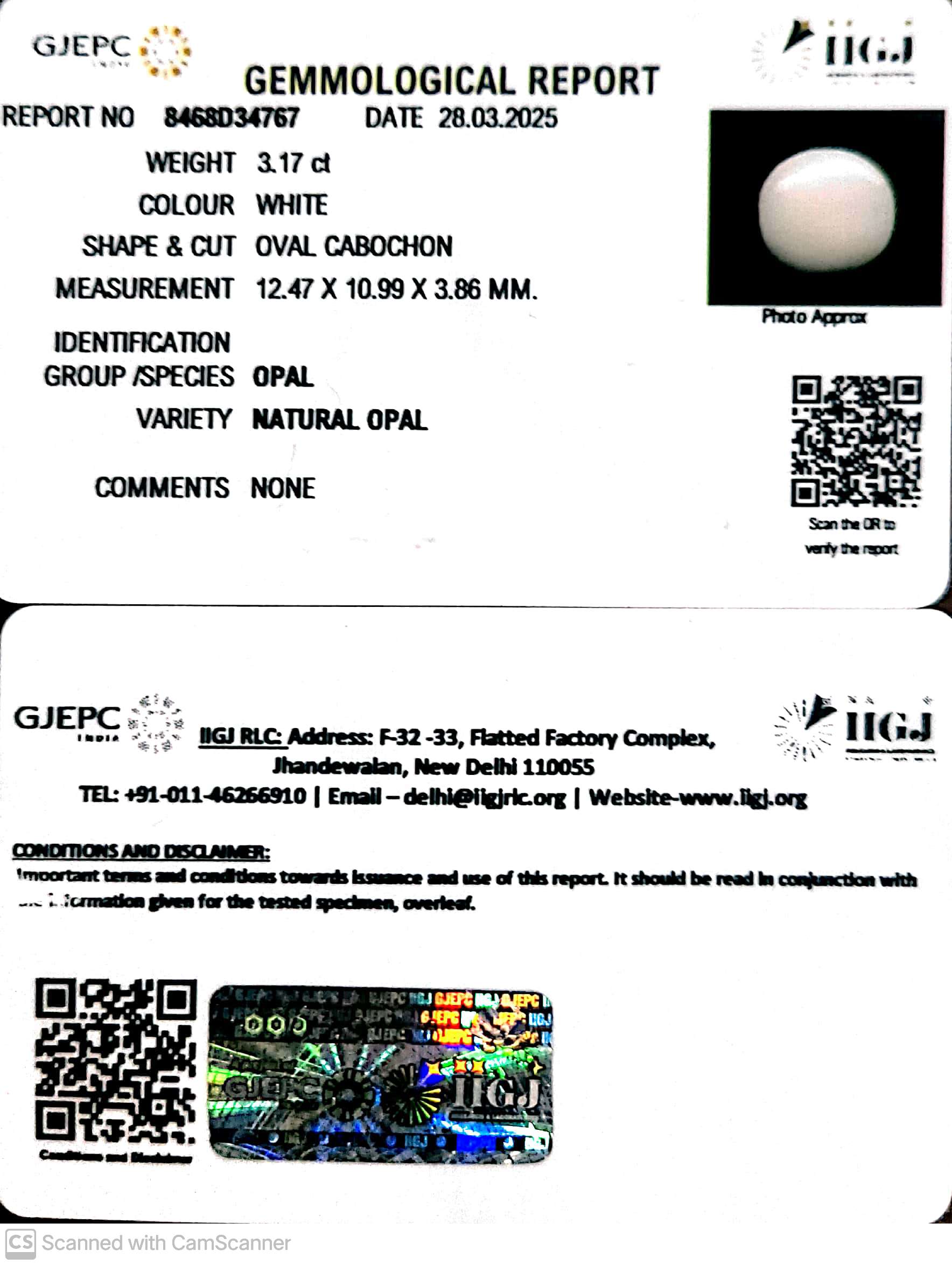3.17/CT Natural Opal with Govt. Lab Certificate-8468D34767
