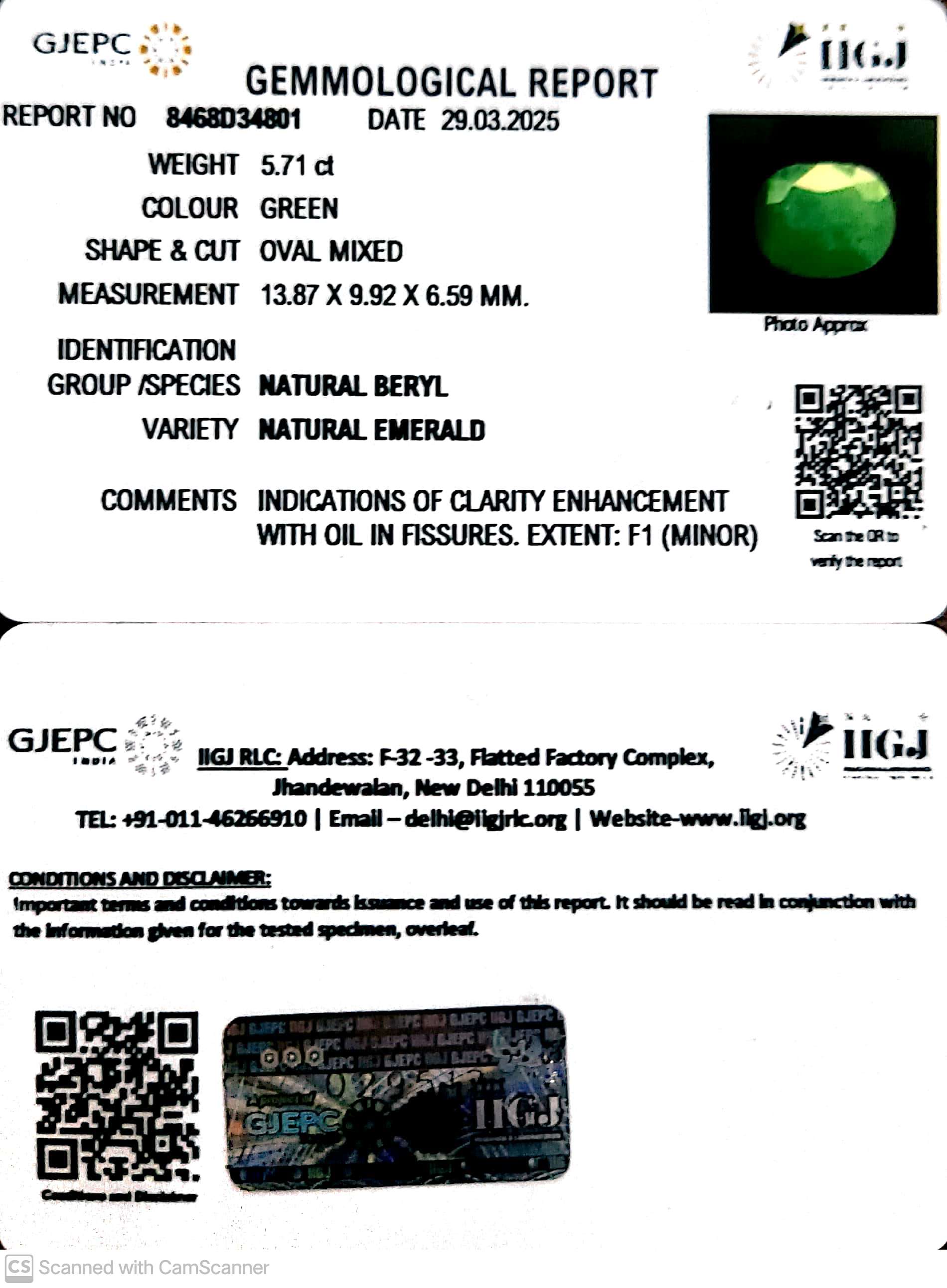 5.71/CT Natural Panna Stone with Govt. Lab Certificate-8468D34801