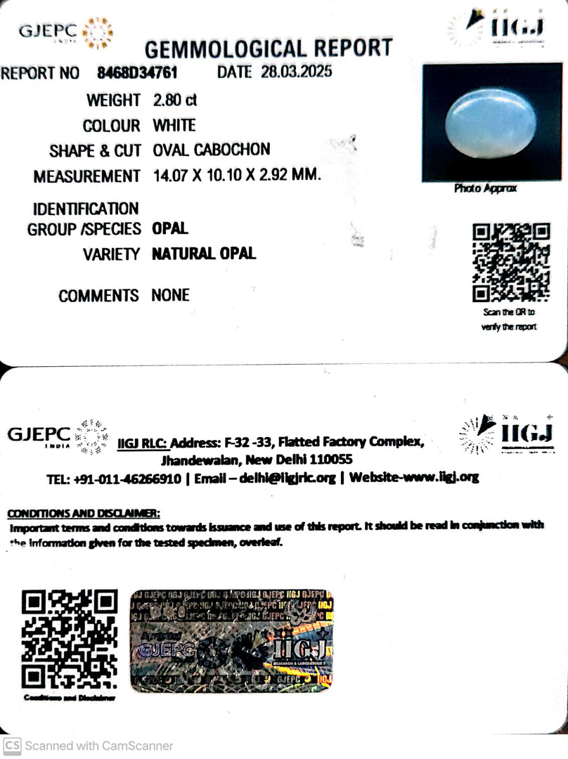 2.80/CT Natural Opal with Govt. Lab Certificate