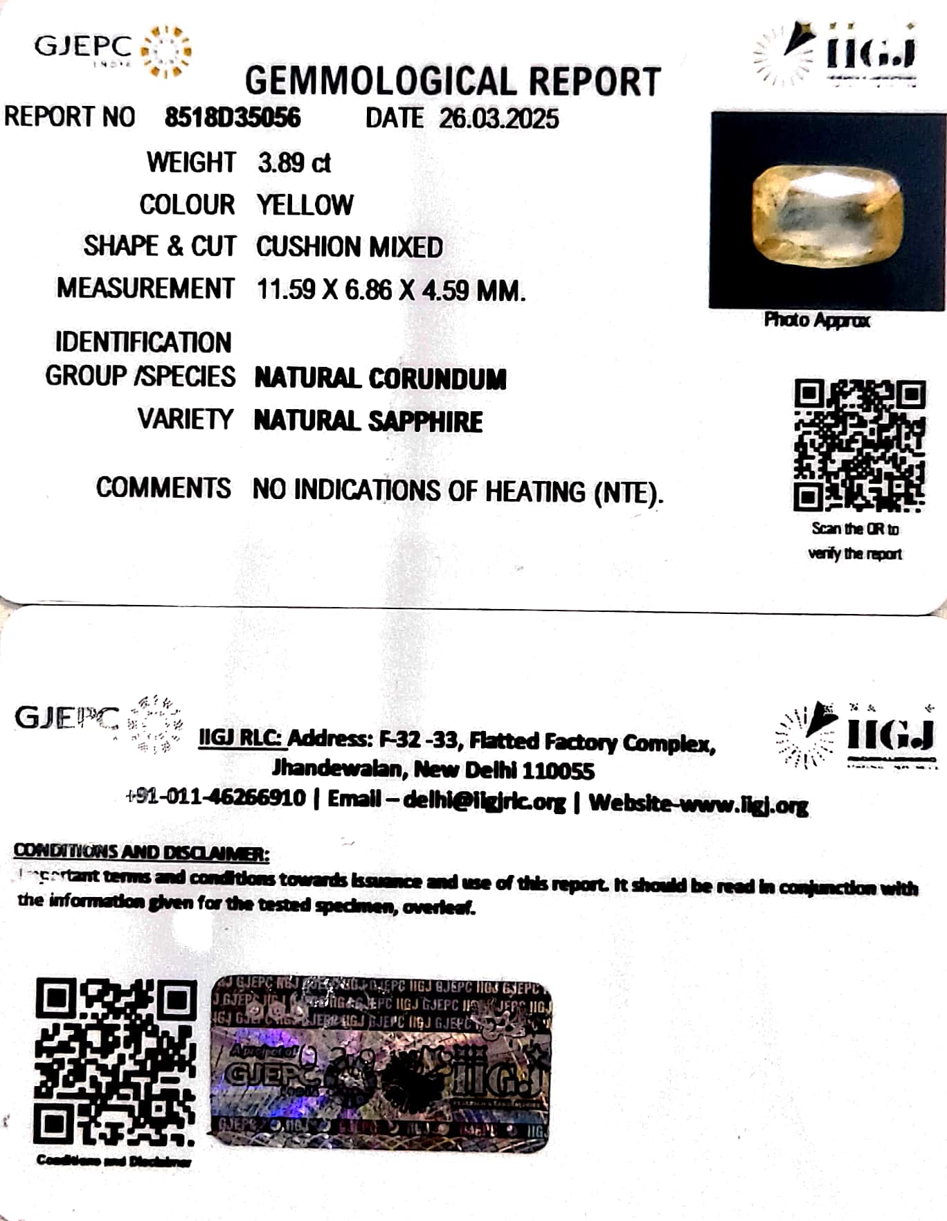 3.89/CT Natural Yellow Sapphire With Govt Lab Certificate