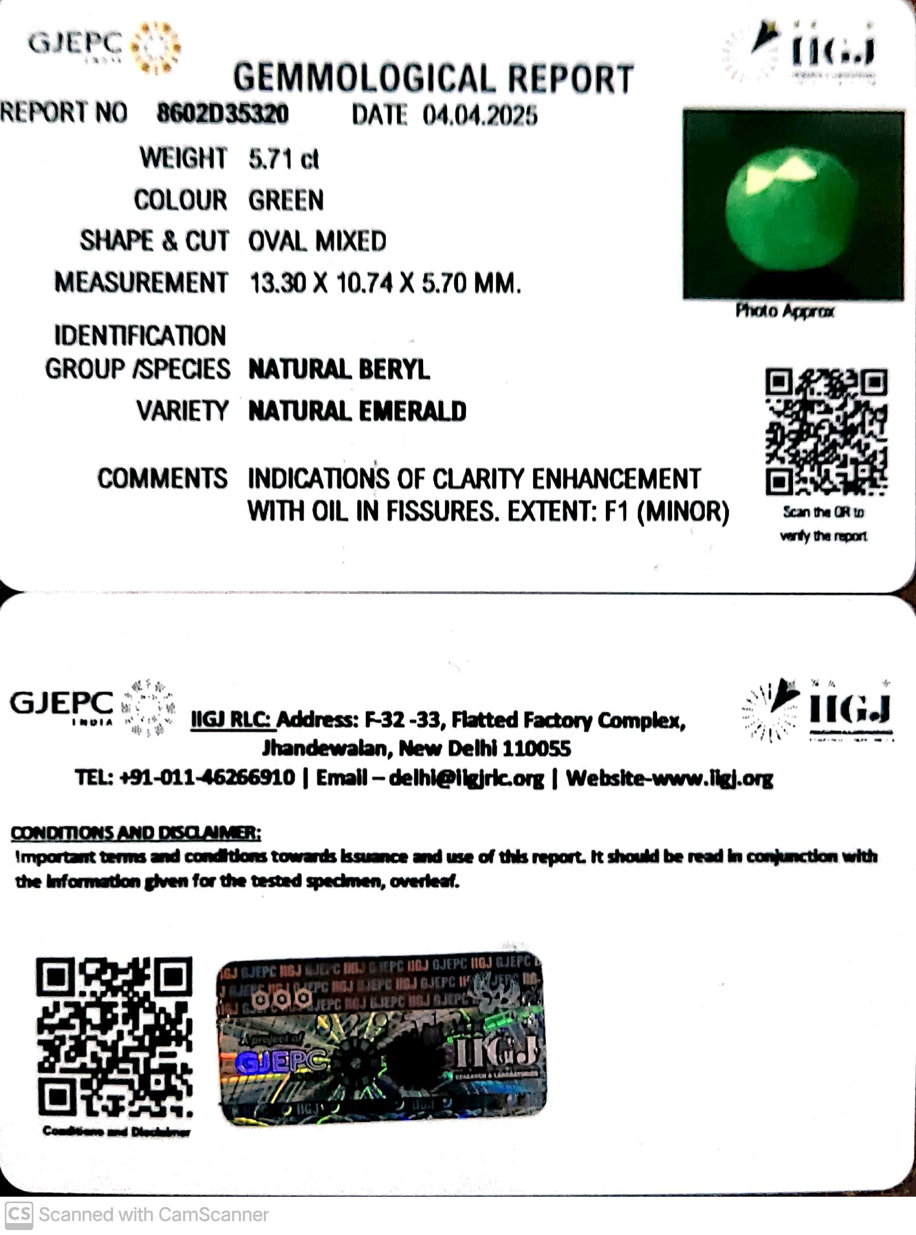 5.71/CT Natural Panna Stone with Govt. Lab Certificate-8602D35320