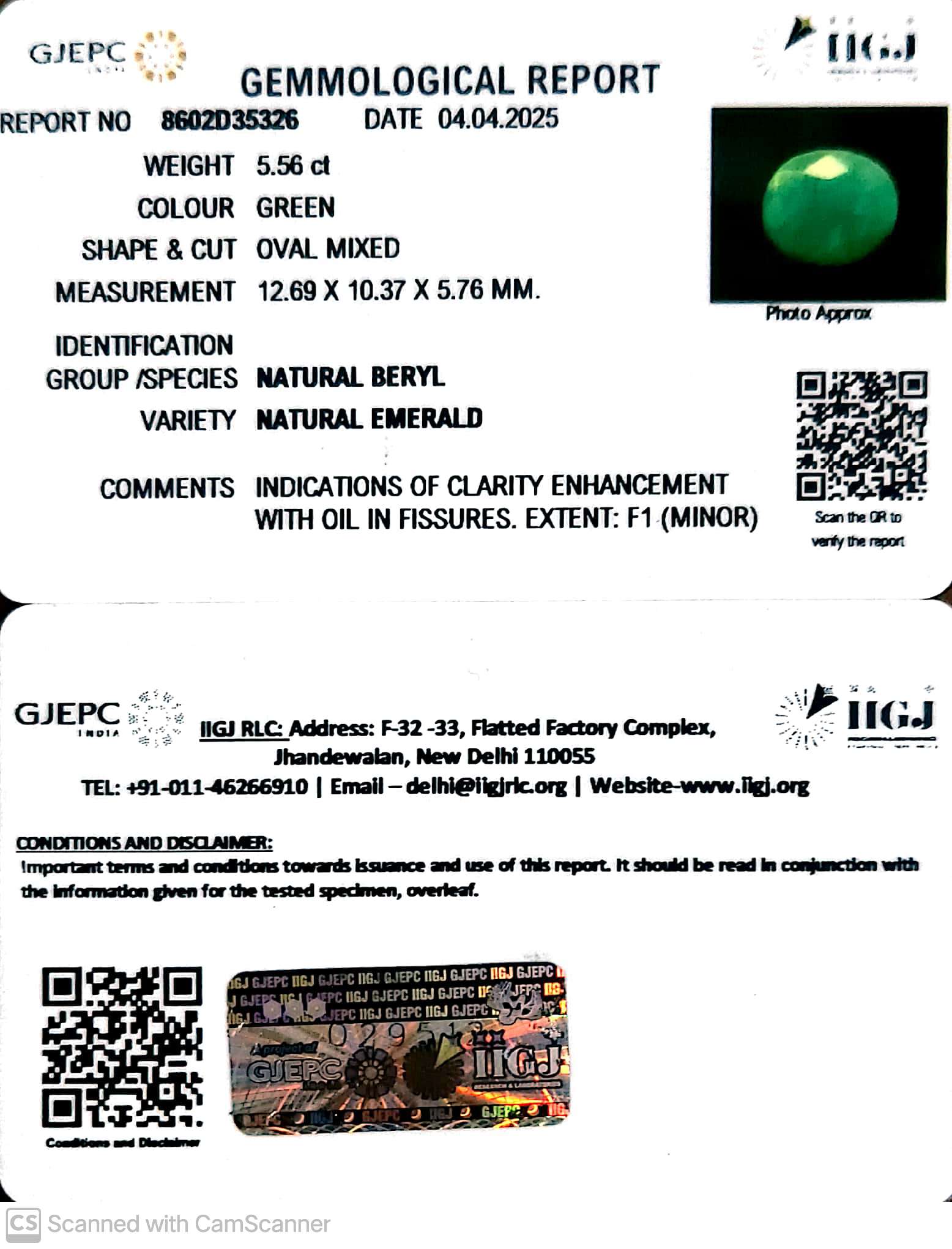 5.56/CT Natural Panna Stone with Govt. Lab Certificate-8602D35326