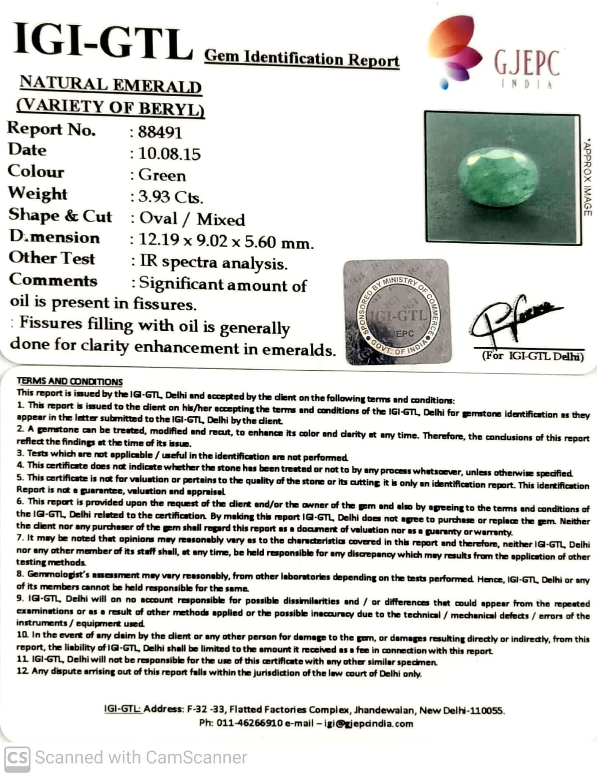 3.93/CT Natural Panna Stone with Govt. Lab Certificate-88491