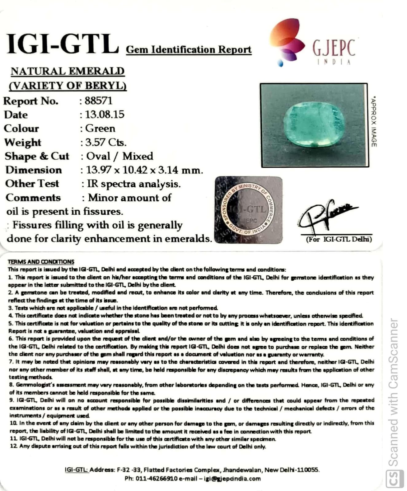 3.57/CT Natural Emerald Stone with Govt. Lab Certificate-88571