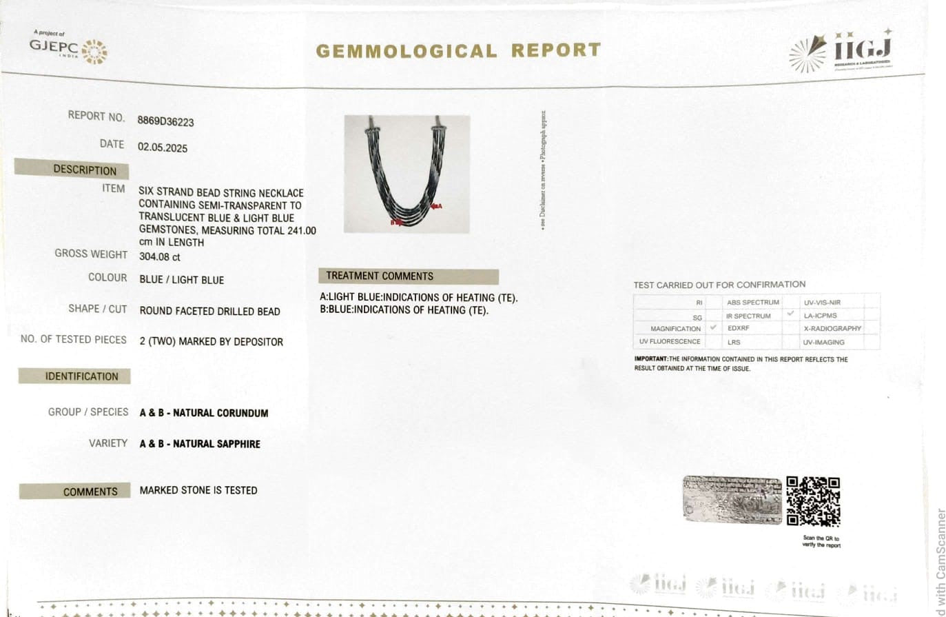 304.80/CT Natural Blue Sapphire Beads with Govt Lab Certificate