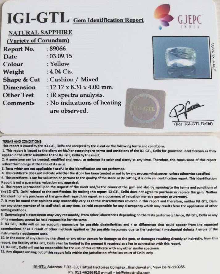 4.04/CT Natural Pitambari Sapphire with Govt Lab Certificate-89066