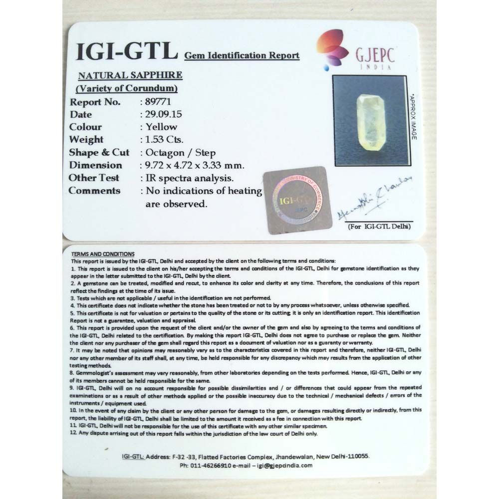 1.70 Ratti Natural yellow sapphire with Govt Lab Certificate-(6100)