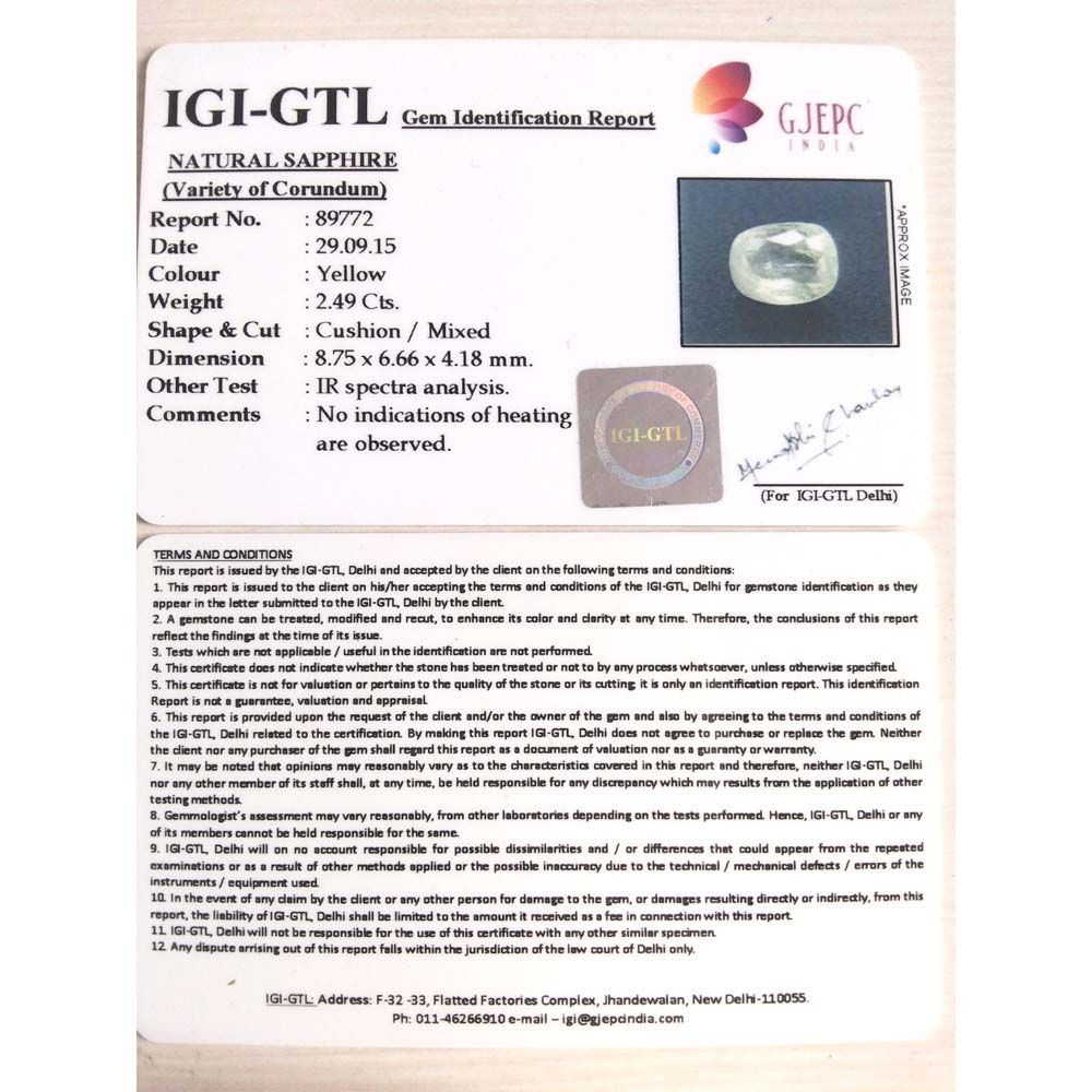 2.77 Ratti Natural yellow sapphire with Govt Lab Certificate-(8100)