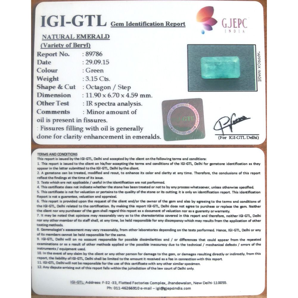 3.50 Ratti Natural Panna Stone with Govt. Lab Certificate (8100)