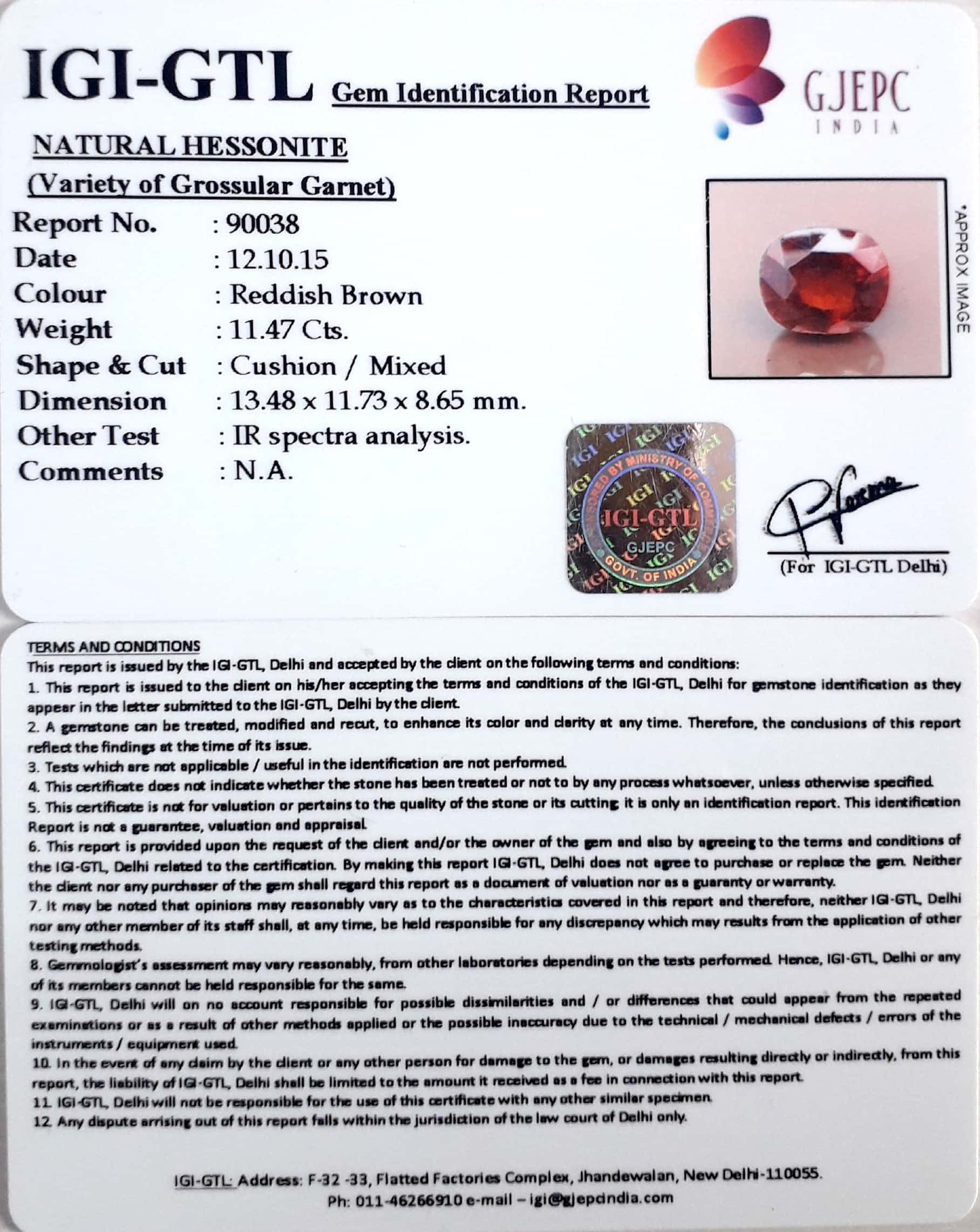 12.73 Ratti Natural Govt. Lab Certified Ceylonese Gomed