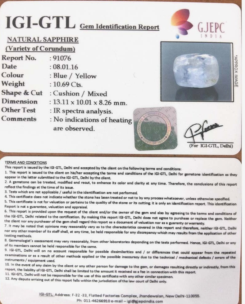 10.69/CT Natural Pitambari Sapphire with Govt Lab Certificate-91076