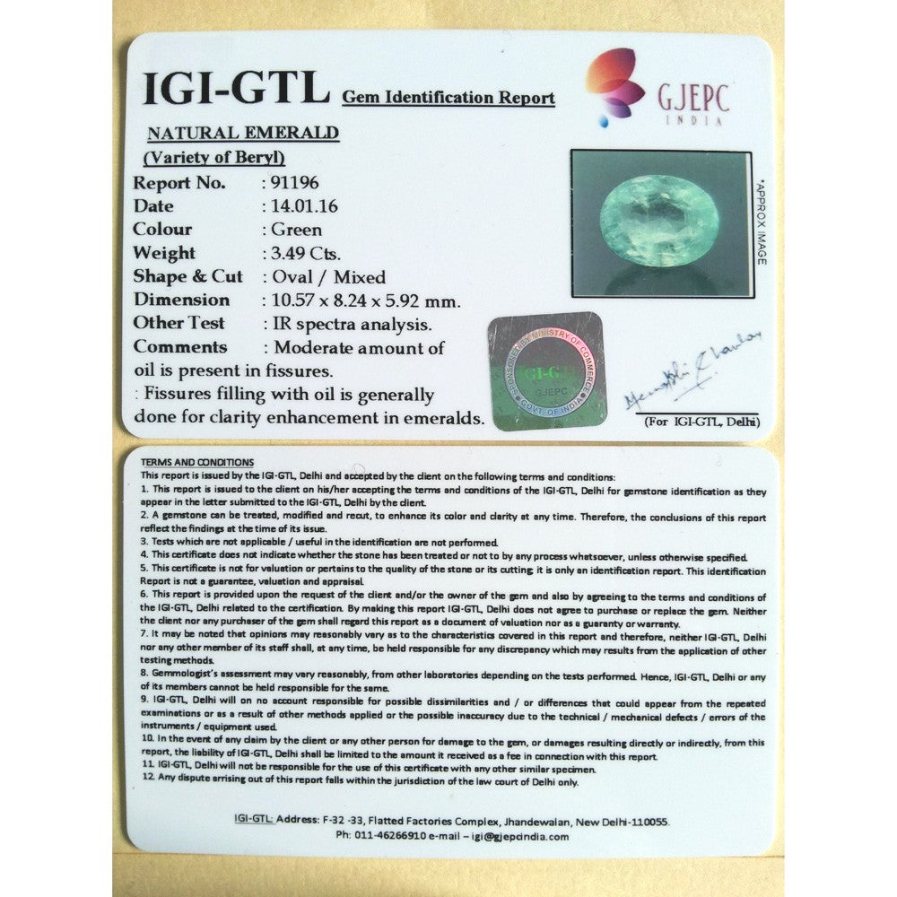3.87 Ratti Natural Panna Stone with Govt. Lab Certificate (34410)