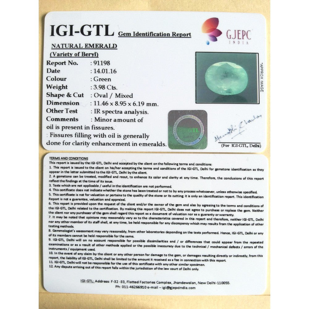 4.42 Ratti Natural Panna Stone with Govt. Lab Certificate (8100)