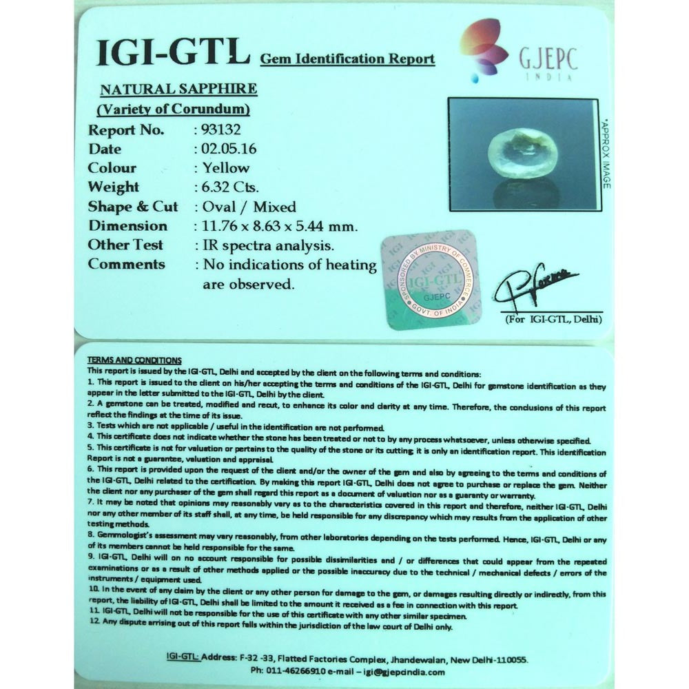 7.02 Natural yellow sapphire with Govt Lab Certified-(23310)