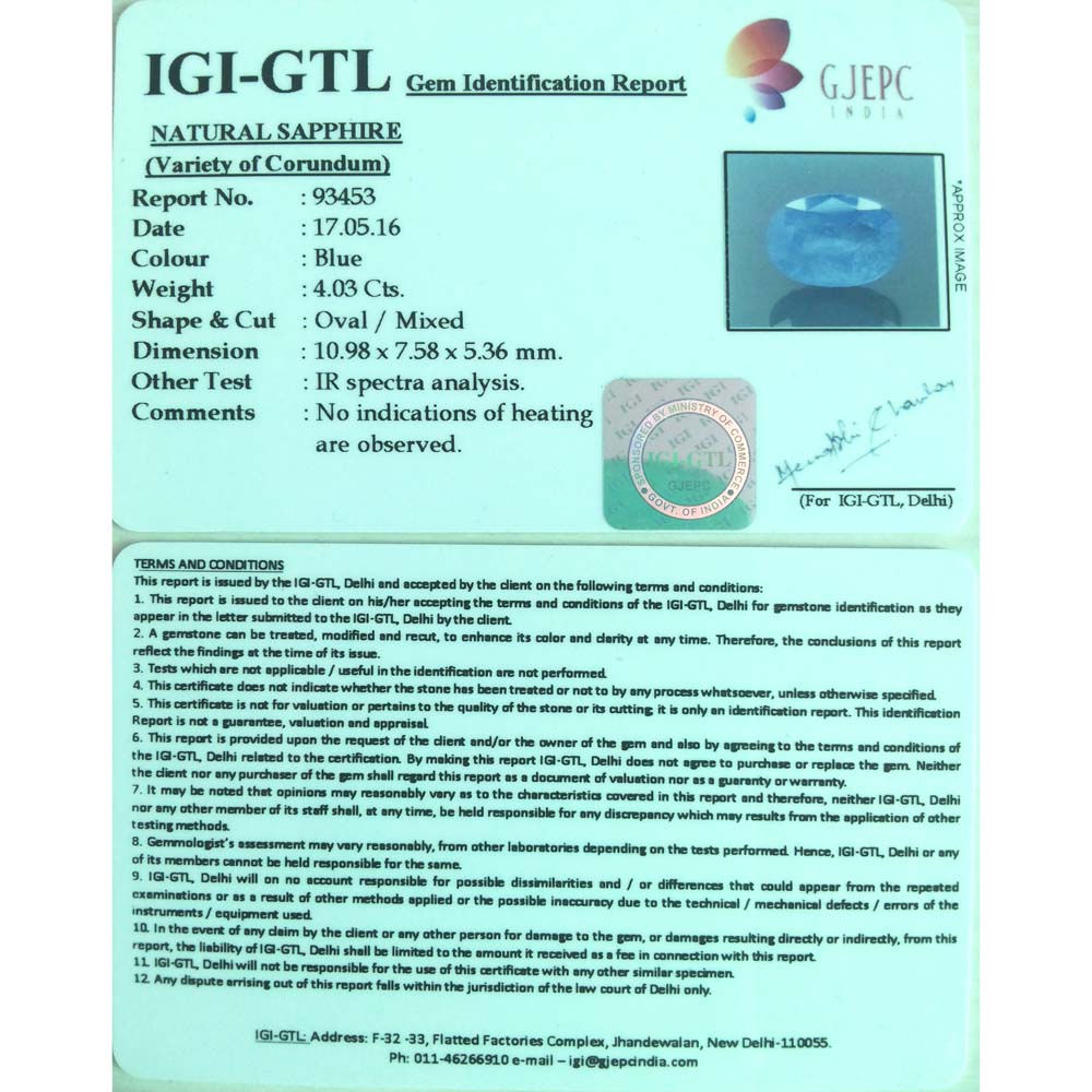 4.47 NATURAL blue SAPPHIRE with Govt Lab Certified-(8991)