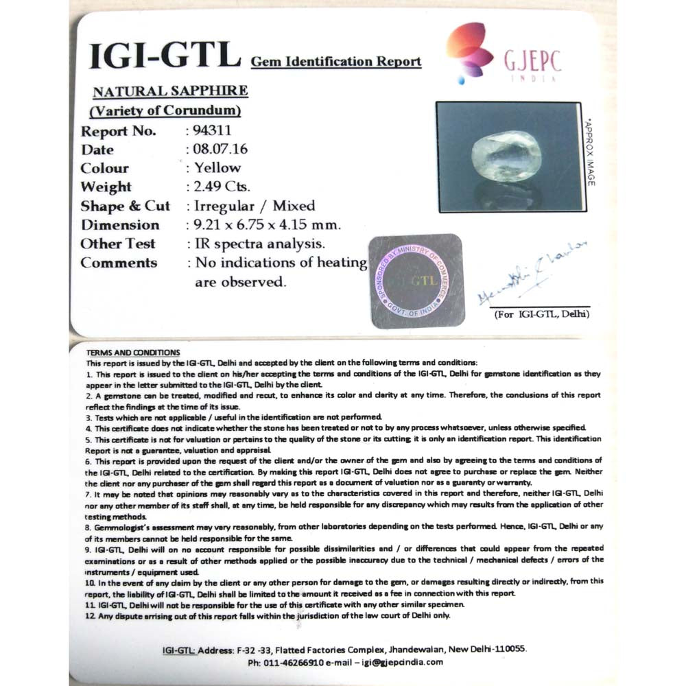 2.77 Ratti yellow sapphire with Govt Lab Certificate-(YELSA9S)