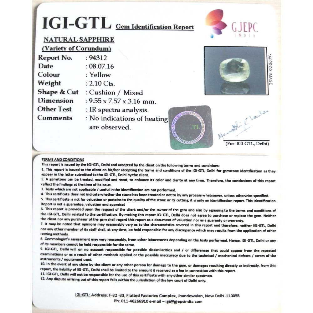 2.33 Ratti yellow sapphire with Govt Lab Certificate-(YELSA9T)