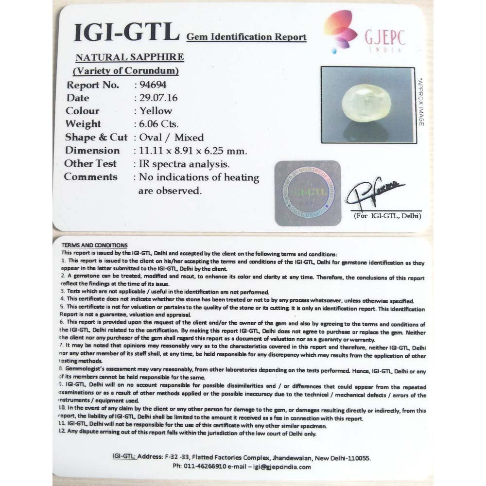 6.73 Ratti yellow sapphire with Govt Lab Certificate-(2100)