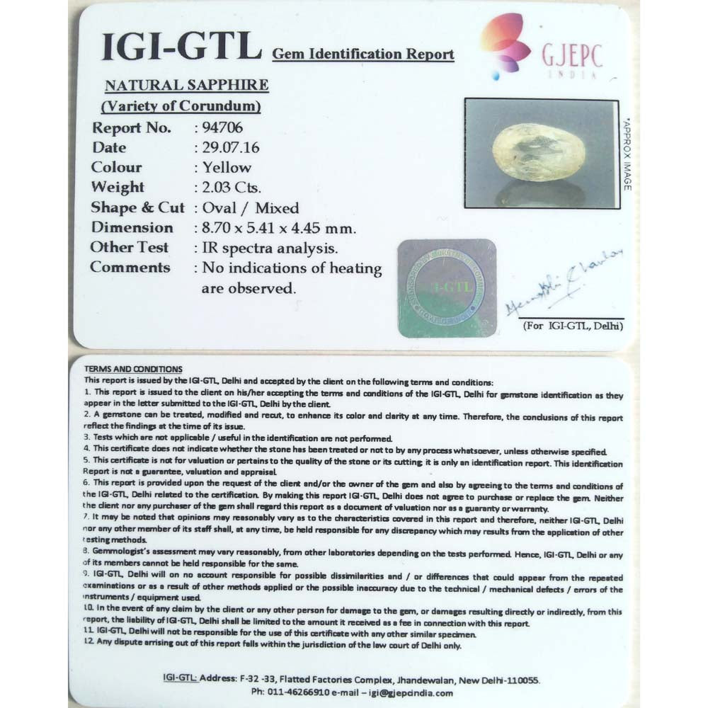 2.26 Ratti yellow sapphire with Govt Lab Certificate-(YELSA9S)