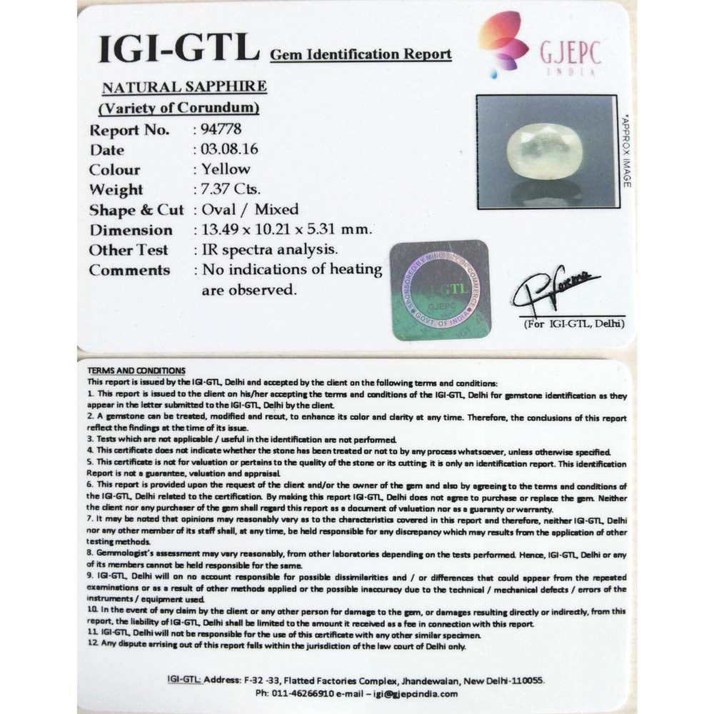 8.19 Ratti yellow sapphire with Govt Lab Certificate-(6100)