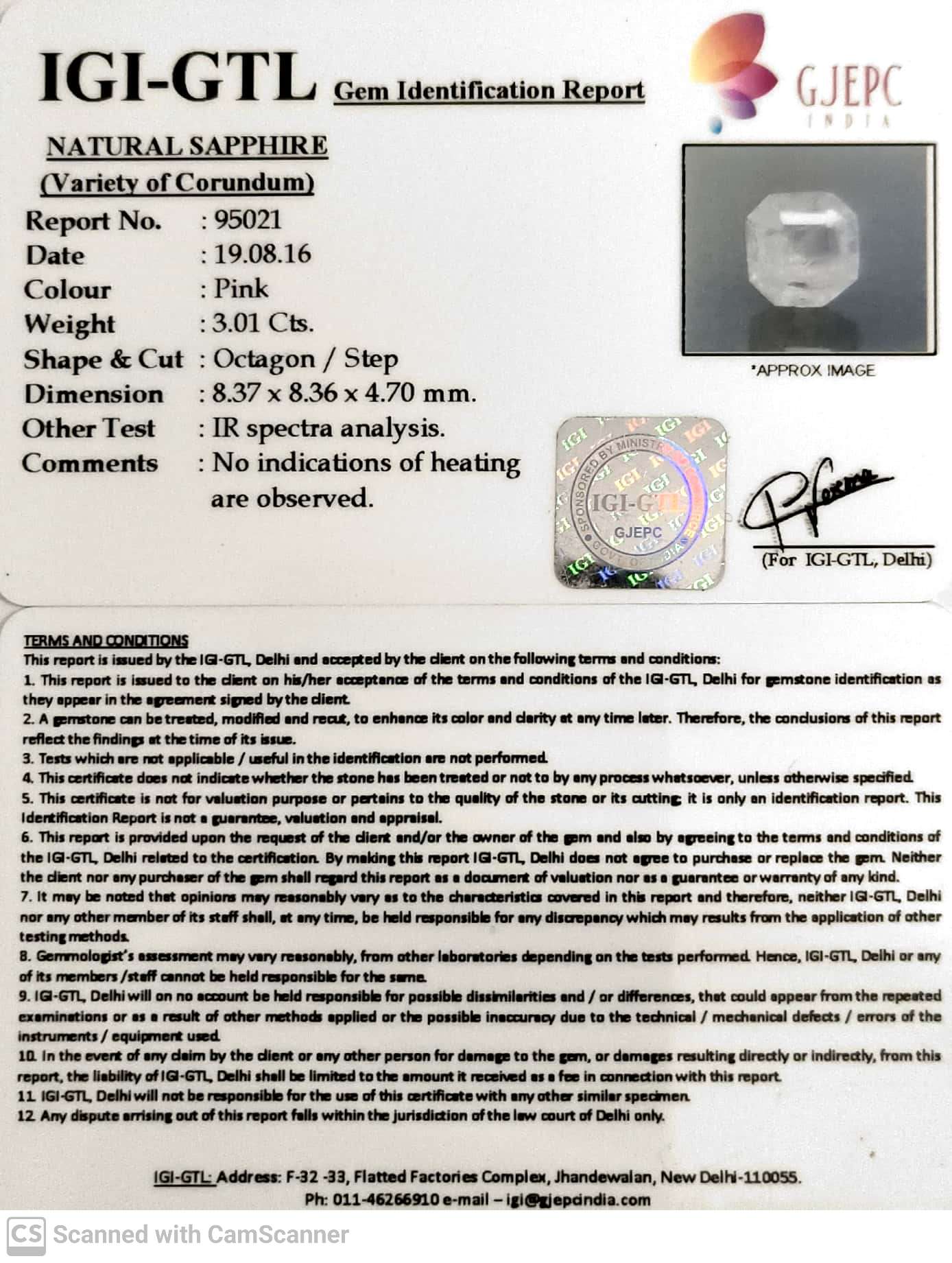 6.41/CT Natural Pink Sapphire with Govt Lab Certificate-(67710)