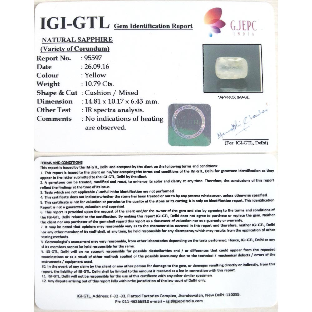 11.99 Ratti yellow sapphire with Govt Lab Certificate-(6100)