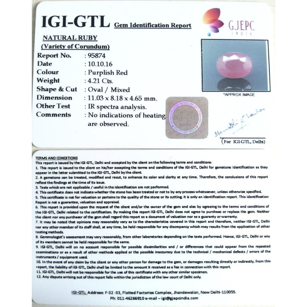 4.68 Ratti Natural Neo Burma Ruby with Govt Lab Certificate-(3441)