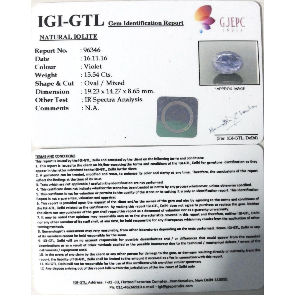 17.27 Ratti Iolite with Govt. Lab Certificate
