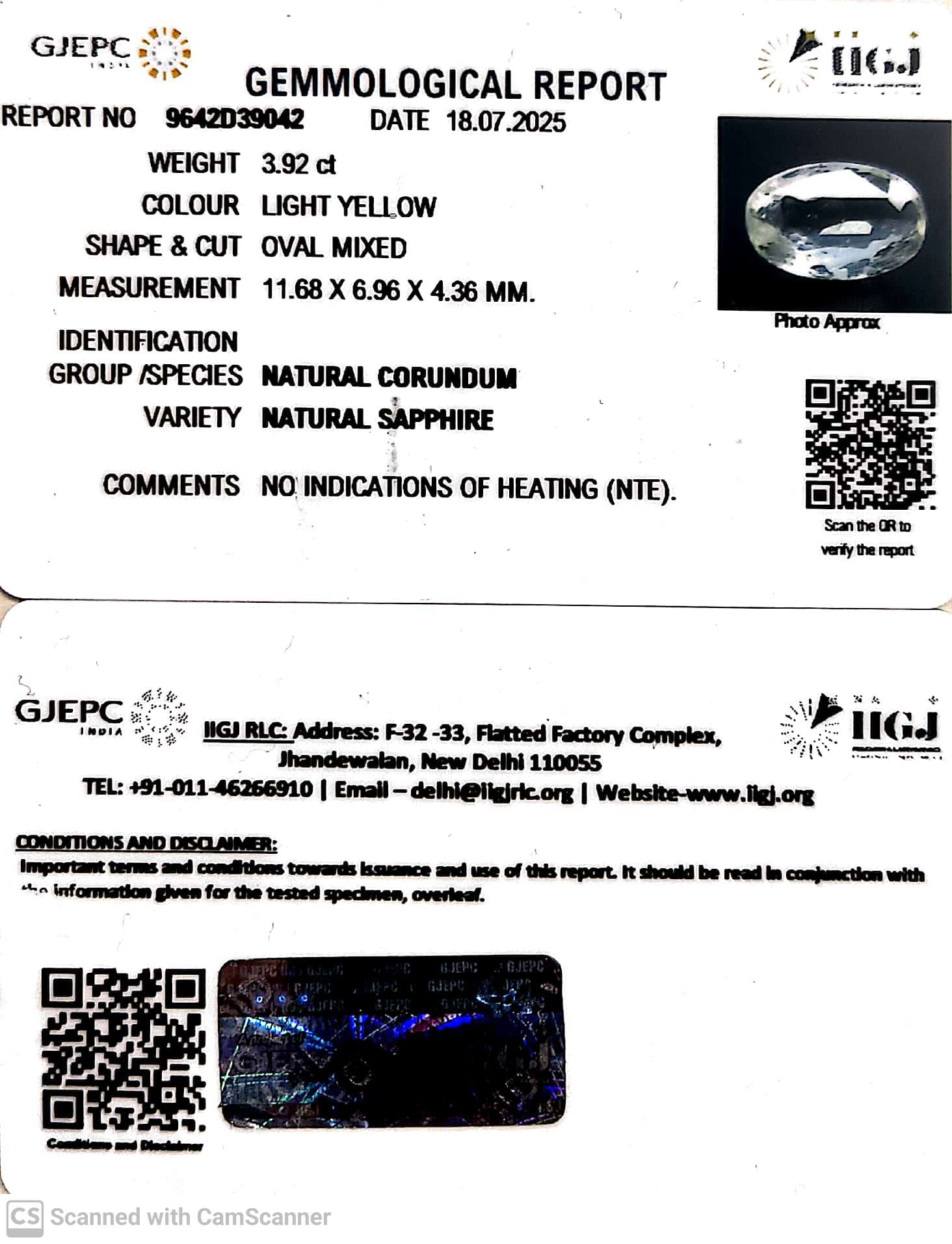 3.92/CT Natural Yellow Sapphire With Govt Lab Certificate (56610)