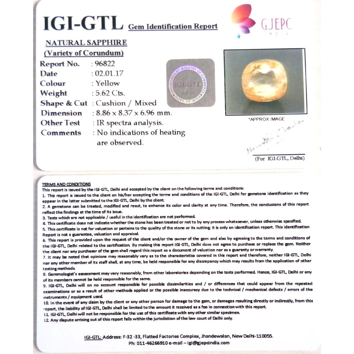5.62/CT Yellow Sapphire with Govt Lab Certificate