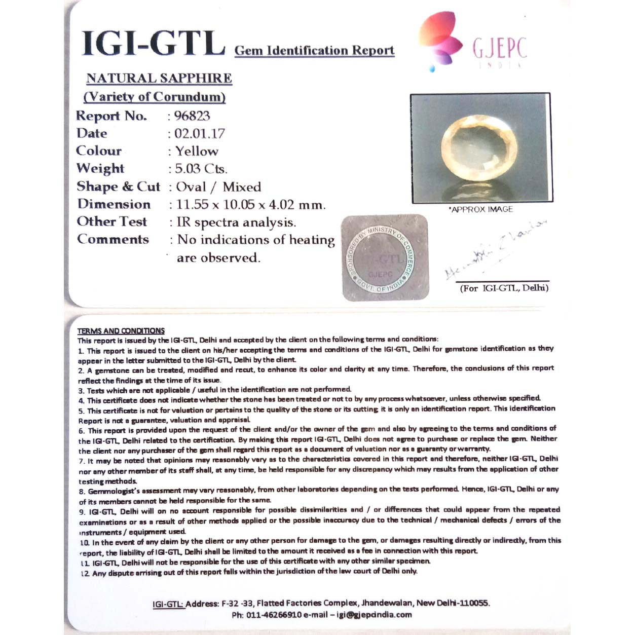 5.03/CT Yellow Sapphire with Govt Lab Certificate