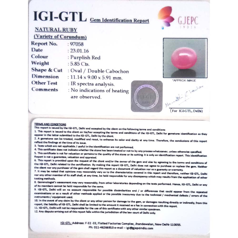 6.50 Ratti Natural New Burma Ruby with Govt. Lab Certificate-(12210)