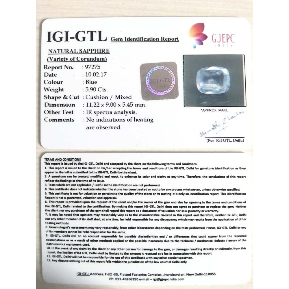 5.90/CT Natural Blue sapphire with Govt. Lab Certificate-BLUSA9W