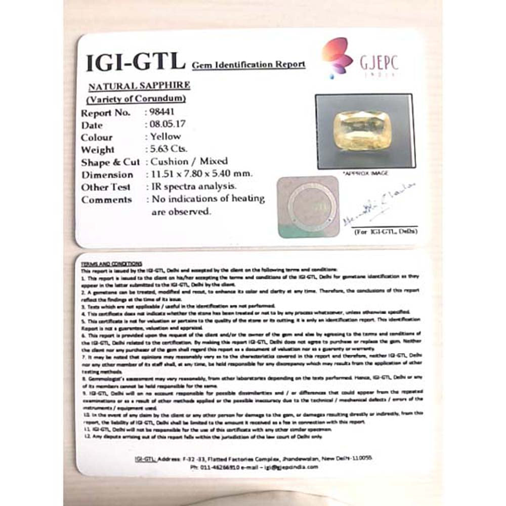 6.26/Ratti Natural Yellow Sapphire with Govt Lab Certificate