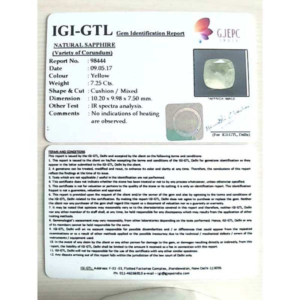 7.25ct. Natural yellow sapphire with Govt Lab Certificate -(6771)