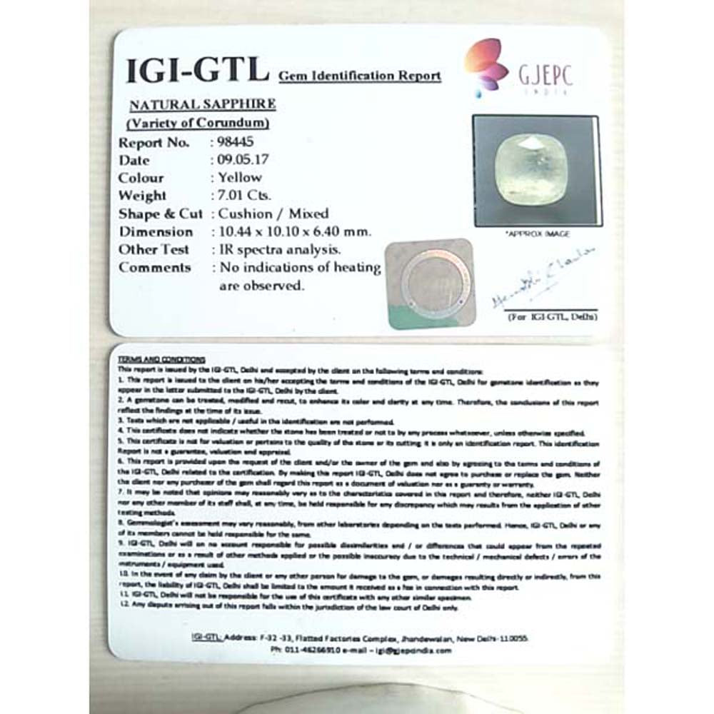 7.79 Ratti Natural yellow sapphire with Govt Lab Certificate-(6100)