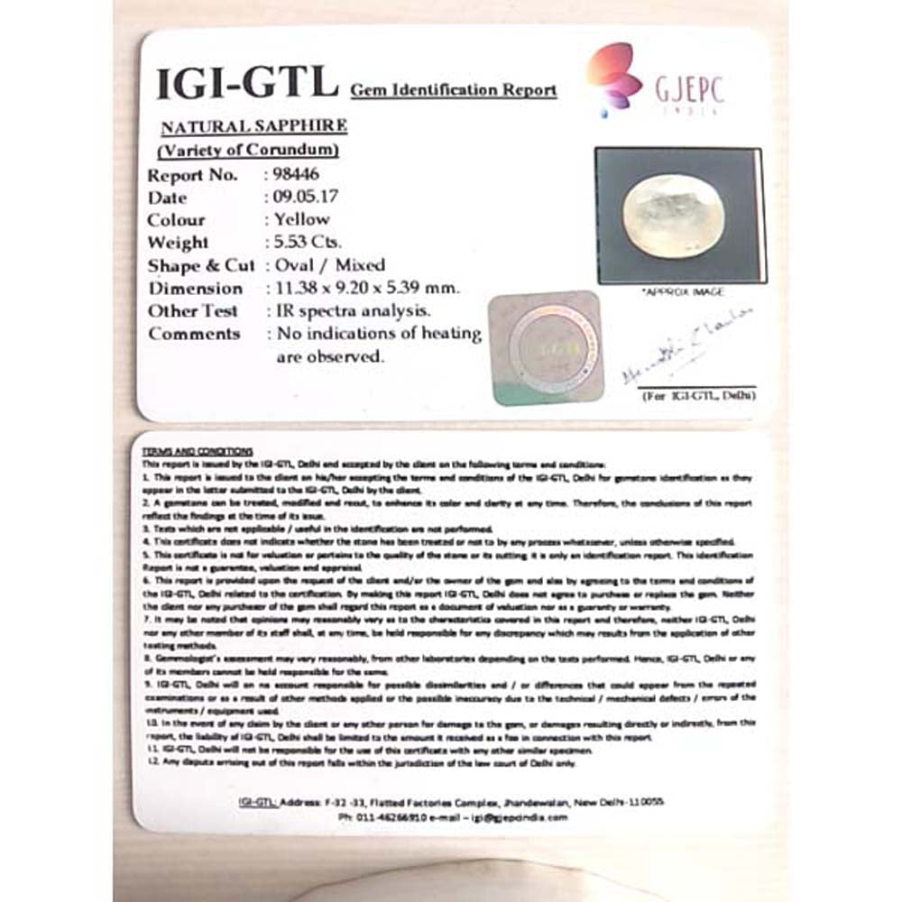 6.14 Ratti Natural yellow sapphire with Govt Lab Certificate-(6100)