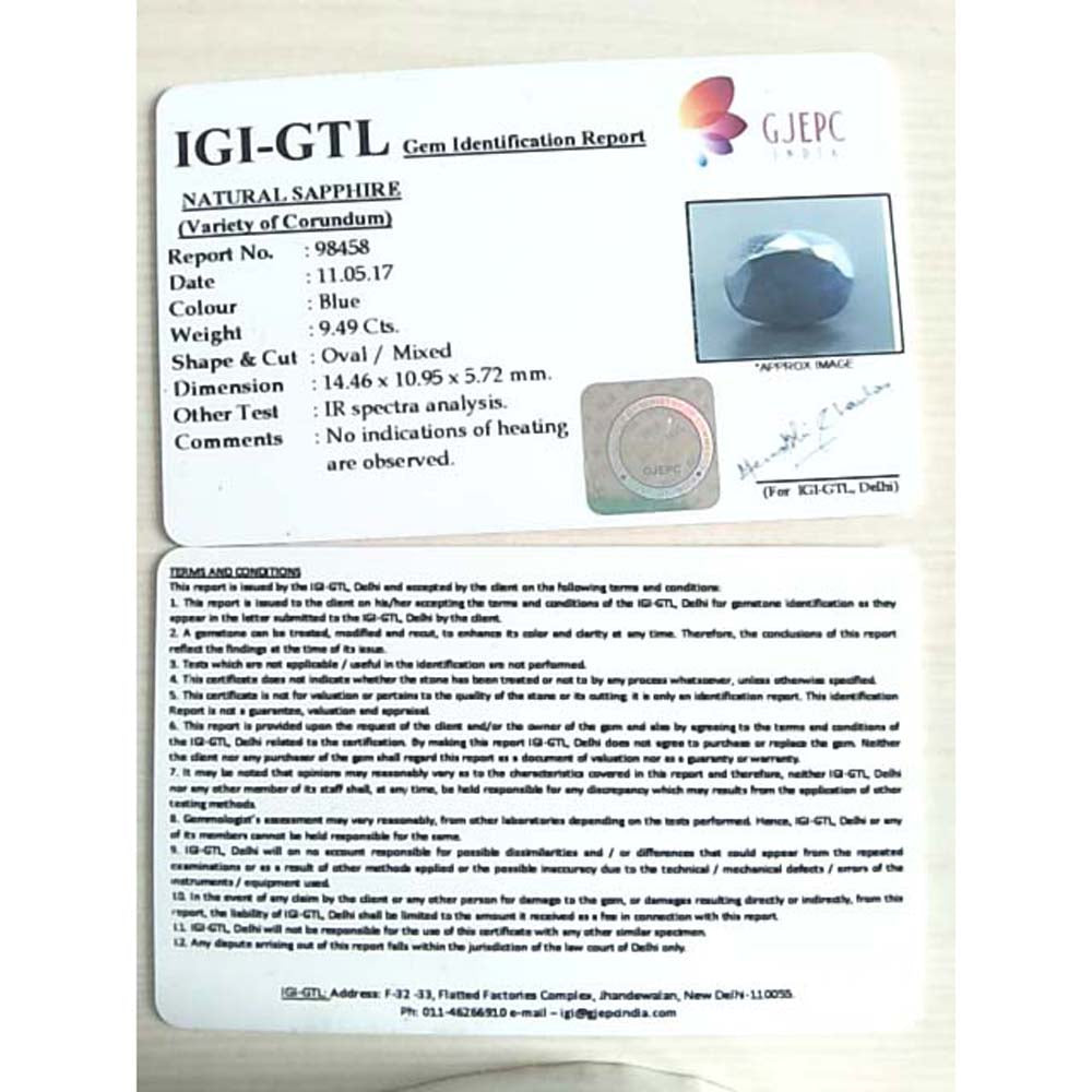 10.54 Ratti Natural blue sapphire with Govt. Lab Certificate-(2331)