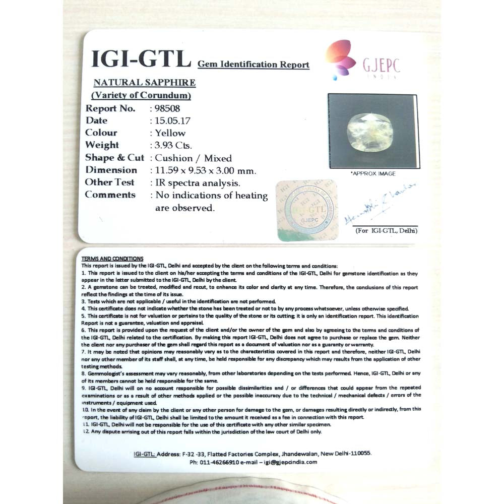 4.40 Ratti Natural yellow sapphire with Govt Lab Certificate-(4551)