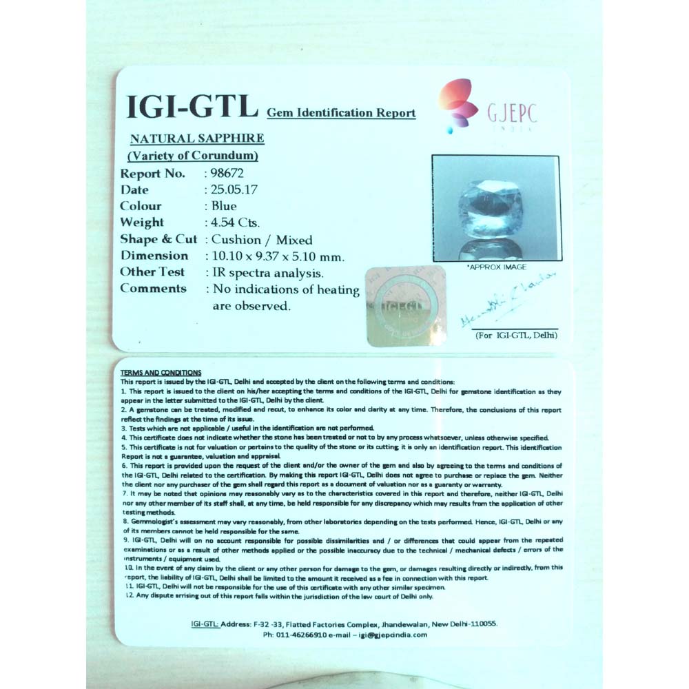 5.04 Ratti Natural Blue Sapphire with Govt.Lab Certificate-(34410)