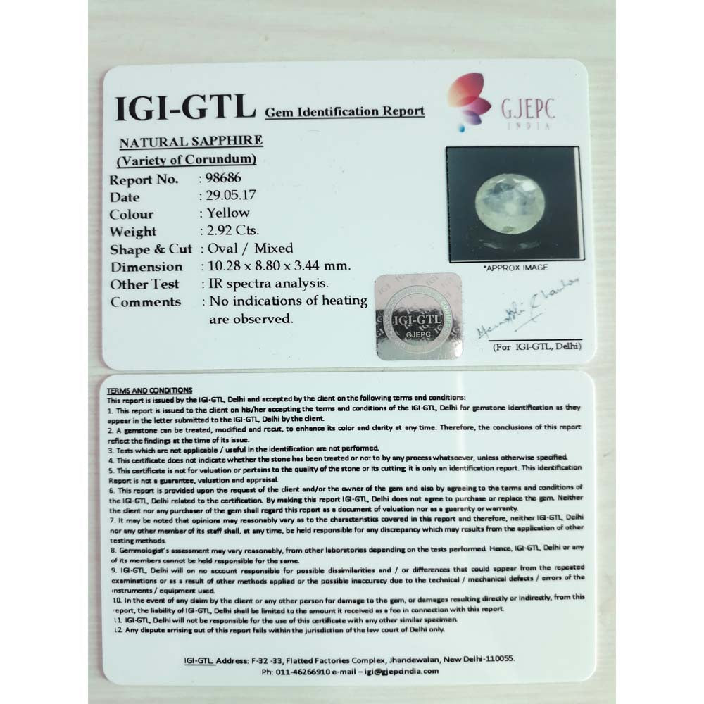 3.24 Ratti Natural yellow sapphire with Govt Lab Certificate-(6771)