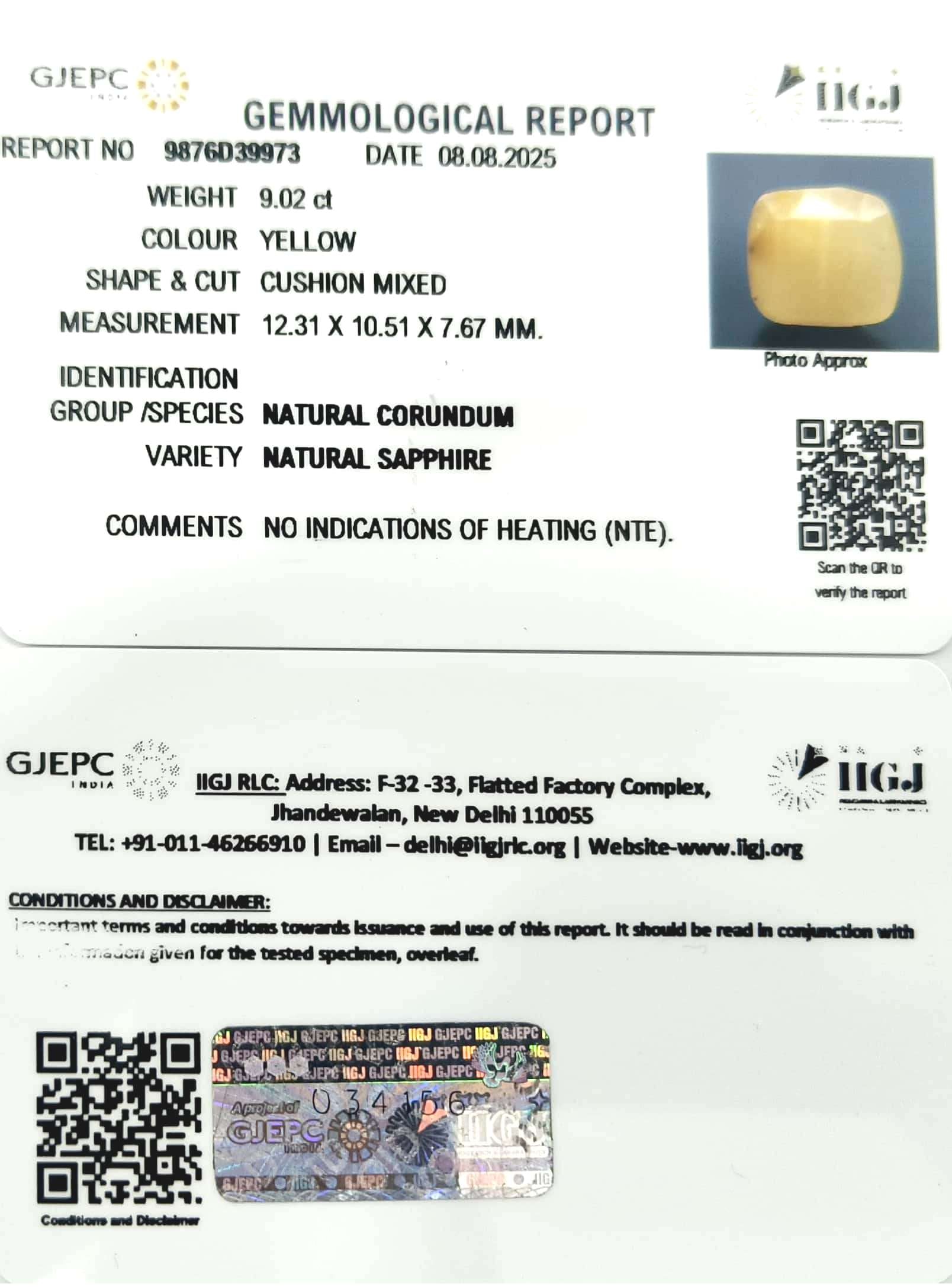 9.02/CT Natural Yellow Sapphire With Govt Lab Certificate (1221)